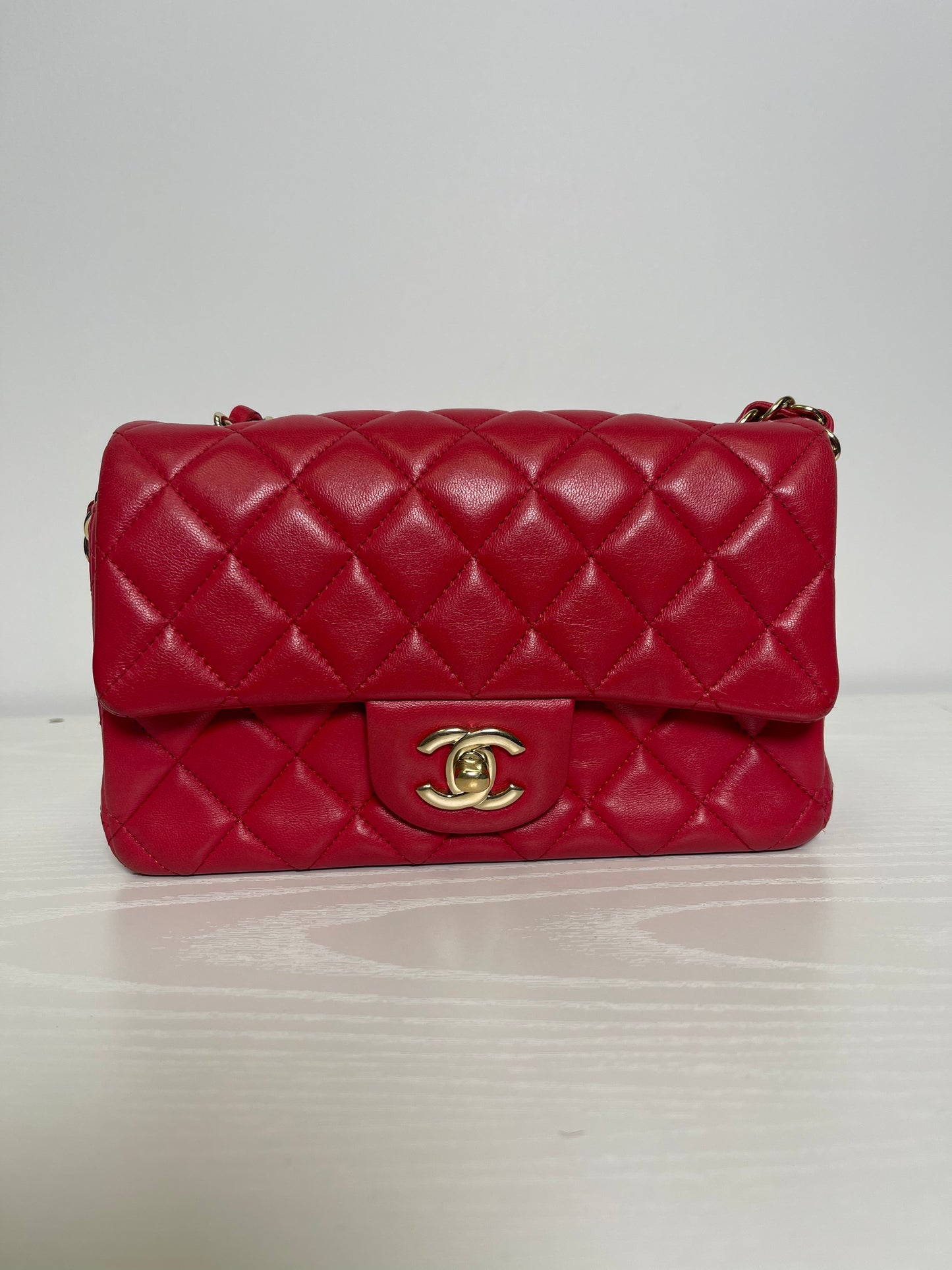 MINI CHANEL CLASSIC QUILTED LAMBSKIN DARK PINK