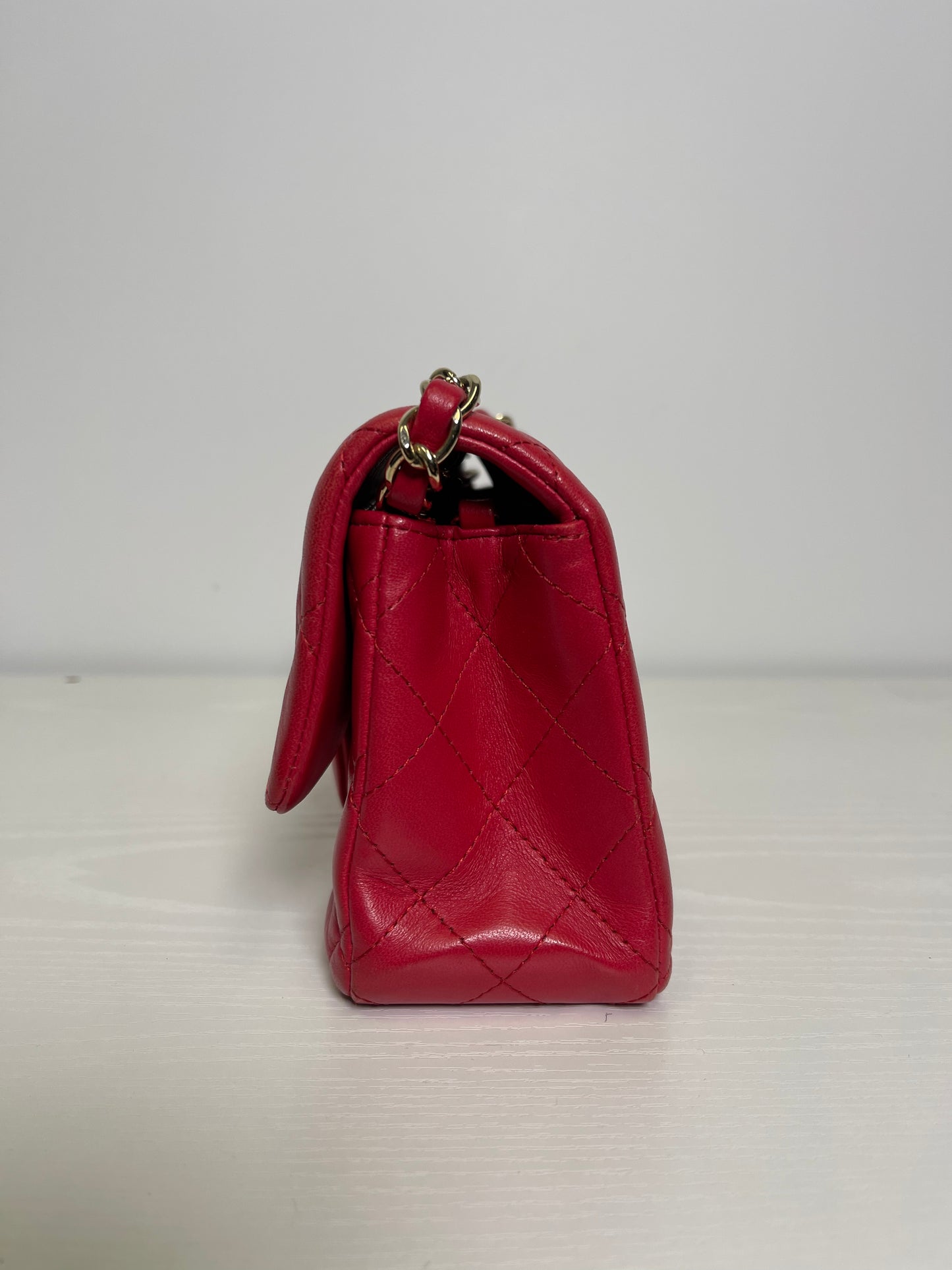 MINI CHANEL CLASSIC QUILTED LAMBSKIN DARK PINK