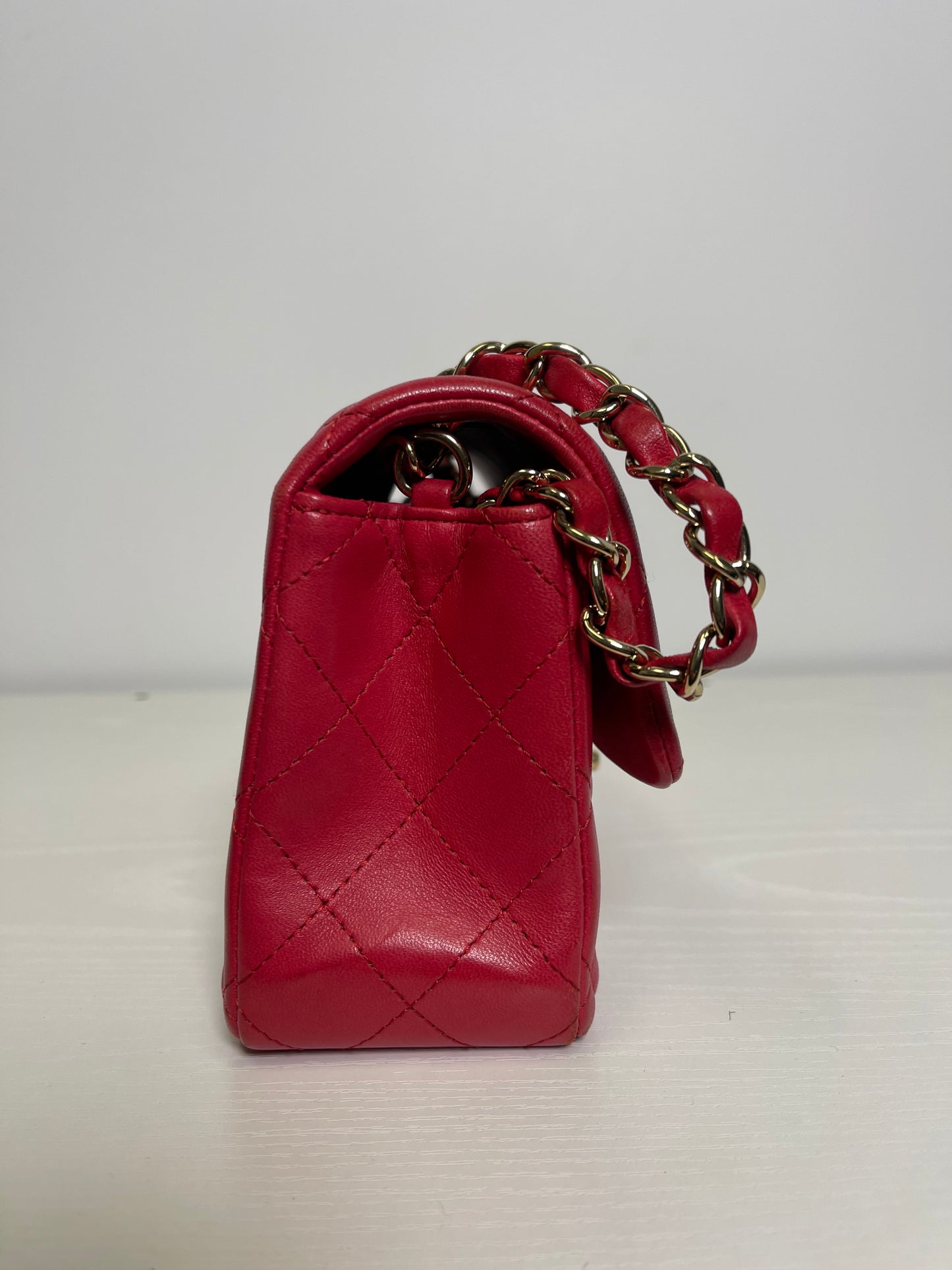 MINI CHANEL CLASSIC QUILTED LAMBSKIN DARK PINK