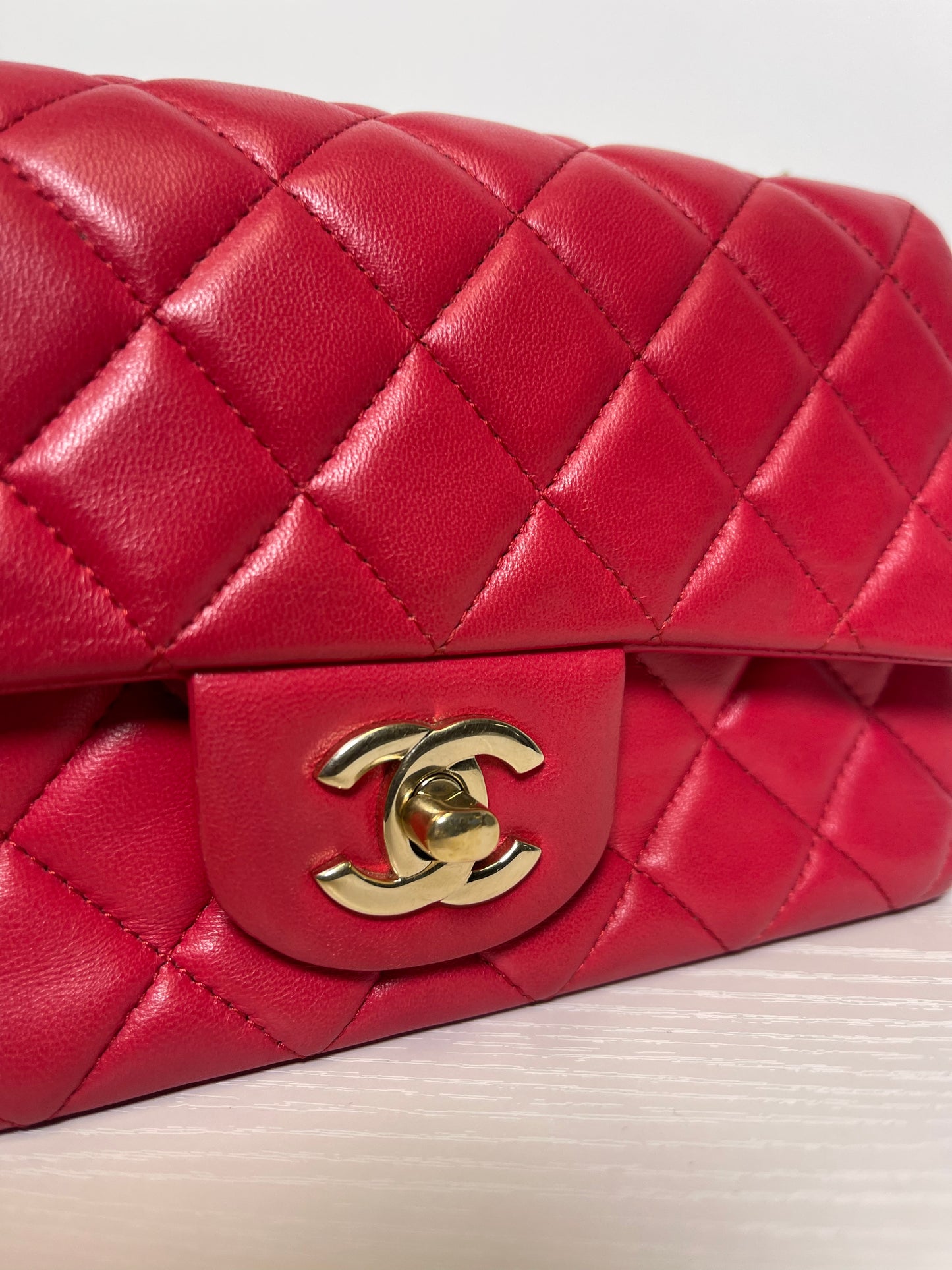 MINI CHANEL CLASSIC QUILTED LAMBSKIN DARK PINK