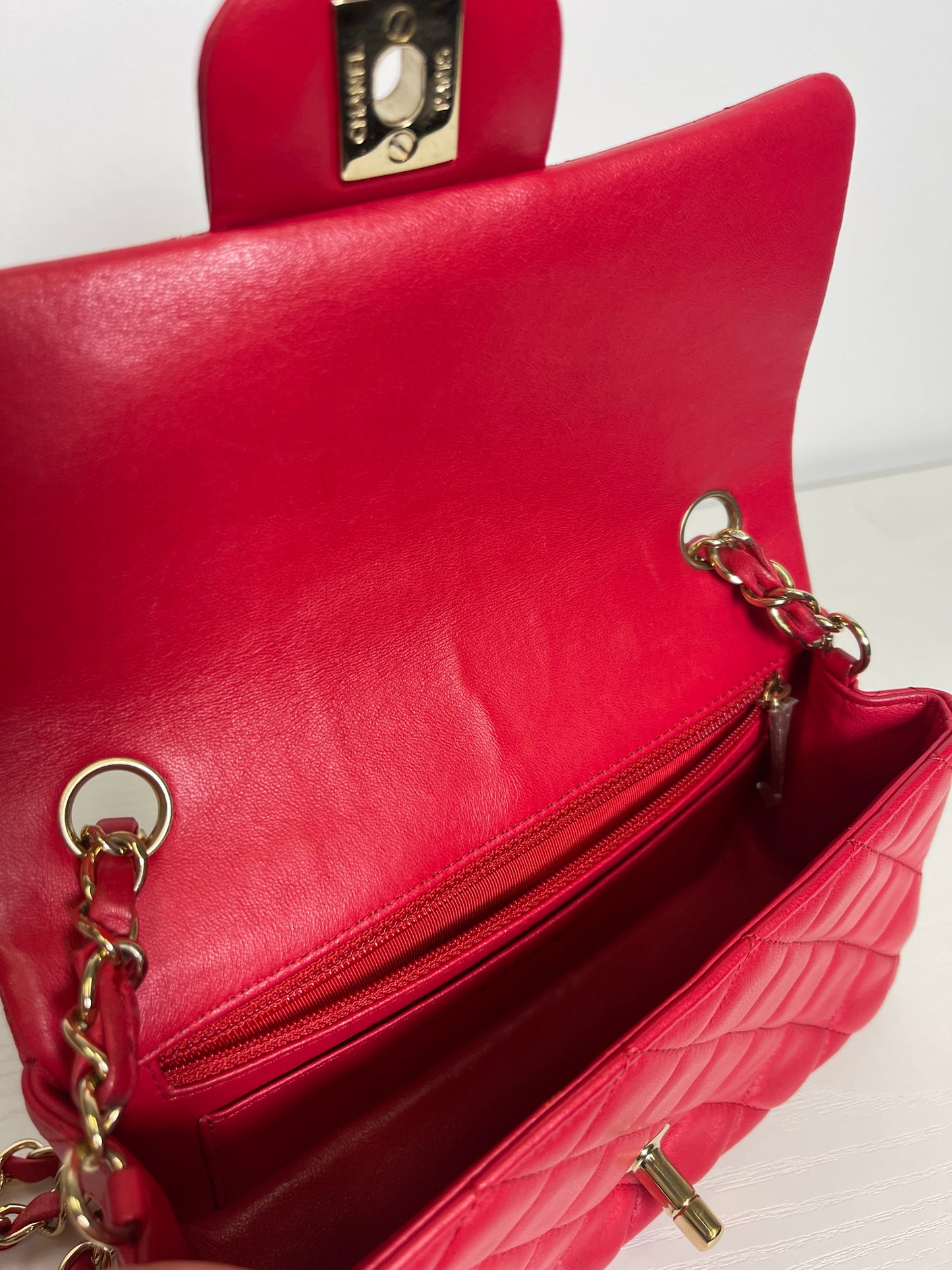 MINI CHANEL CLASSIC QUILTED LAMBSKIN DARK PINK