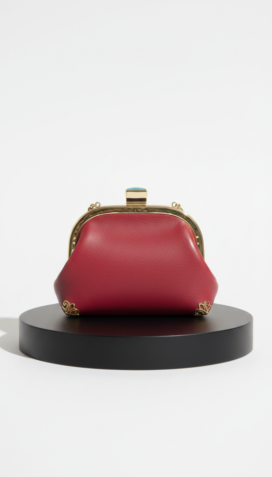 Sunlit brass evening clutch metallic finish