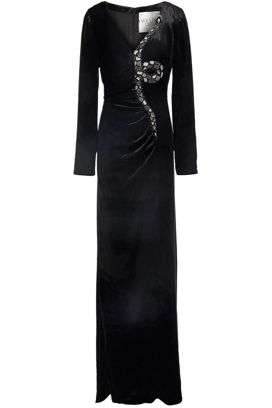 VALENTINO SNAKE-EMBELLISHED VELVET GOWN WOMEN'S SIZE SMALL